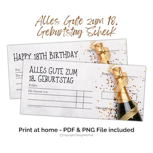 18. Blankoscheck weiß, Scheck zum Geburtstag Birthday Check in Deutsch. Blankoscheck Vorlage Print at home Geldgeschenk. Digitaler Download.
