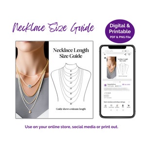 Lengtegids voor ketting Afdrukbaar digitaal sjabloon Gebruiksvriendelijke tabel met kettingomvang Voeg toe aan je sieradenwinkel of print als infokaart