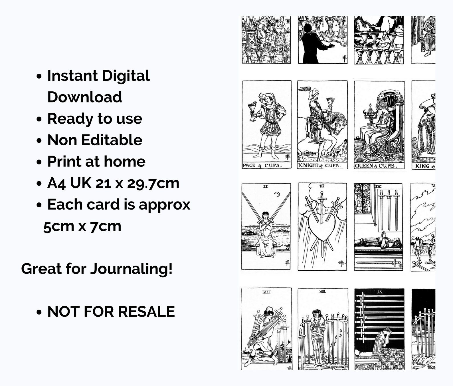 Printable Tarot Cards Black and White Tarot Card Deck Full Etsy UK