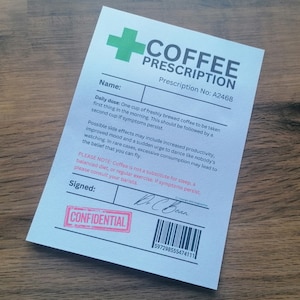 Coffee Prescription Label: Funny Novelty Gift (digital Download) - Etsy