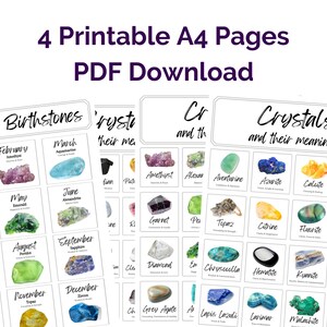 Printable Crystal Meanings &amp; Birthstones PDF Cheat Sheet. A4 - Etsy UK