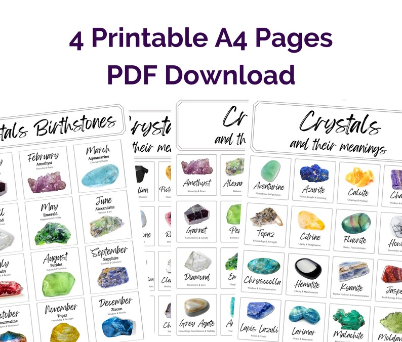 Printable Crystal Meanings &amp; Birthstones PDF Cheat Sheet. A4 - Etsy UK