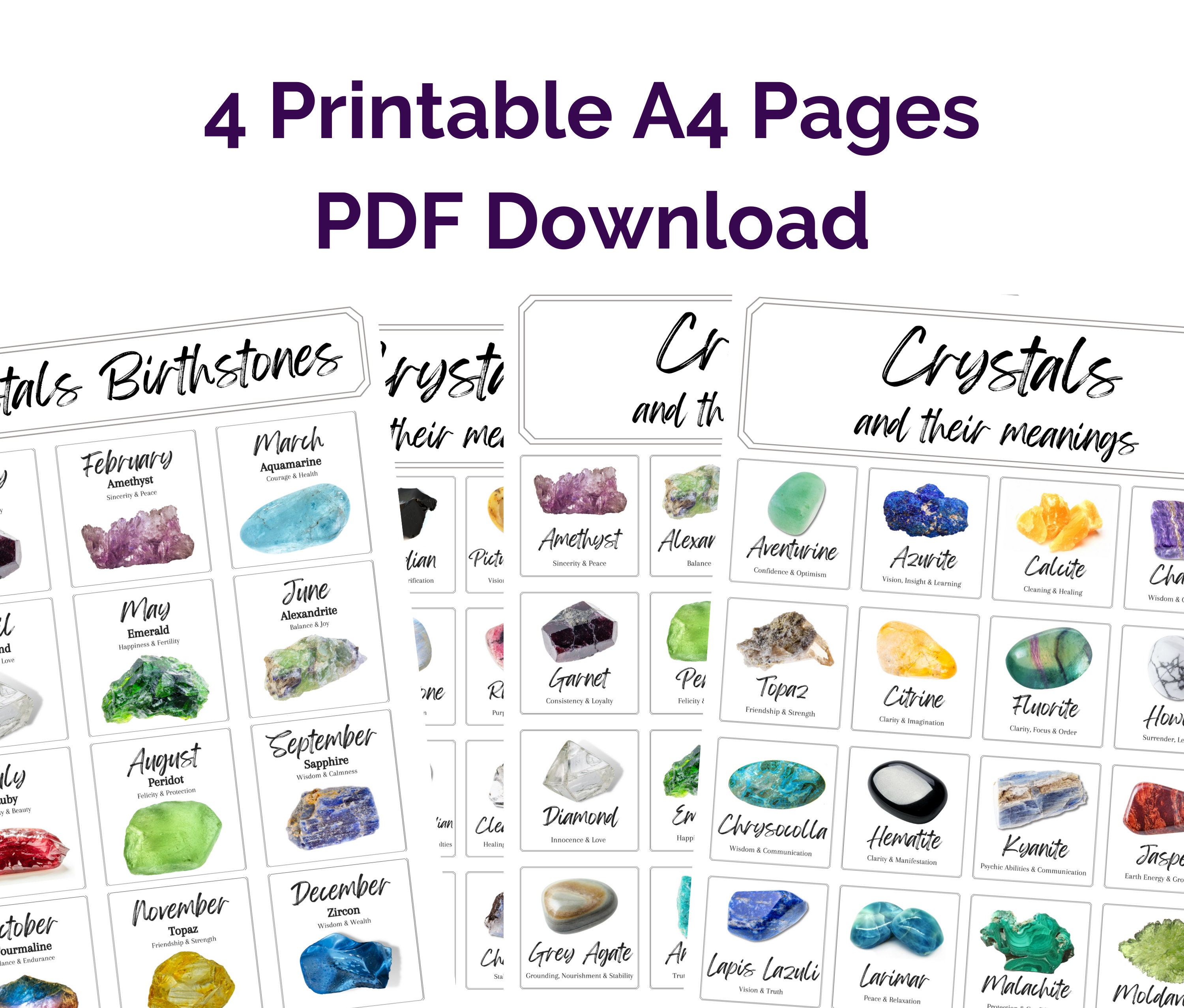 Printable Crystal Meanings & Birthstones Cheat Sheet (PDF Download) - Etsy
