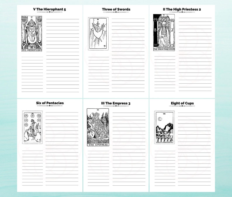 Printable Tarot Deck Journaling Workbook, Journal Work Sheets, Cheat