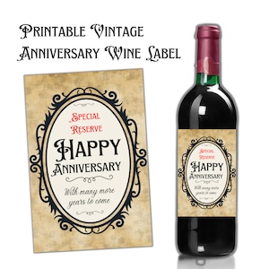 Étiquette de bouteille de vin anniversaire imprimable cadeau amusant vintage design idéal pour un être cher mari ou femme Fichier PNG et PDF Téléchargement numérique