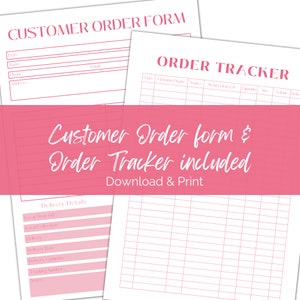 Rosa druckbares Kundenbestellformular & Bestellverfolgung, herunterladbares Small Business Stationary. A4 PDF Datei.