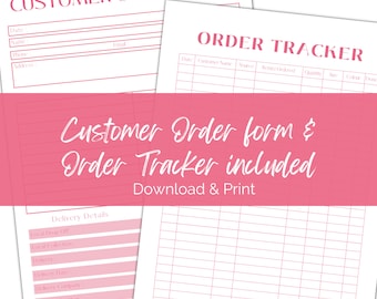 Pink Printable Customer Order Form & Order Tracker, Downloadable Small Business Stationary. A4 PDF File.