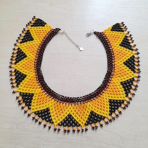 Sunflower beaded necklace, huichol beaded necklace