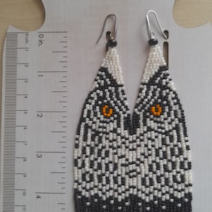 OWL beaded earrings, fringe beaded earrings, long beaded earrings