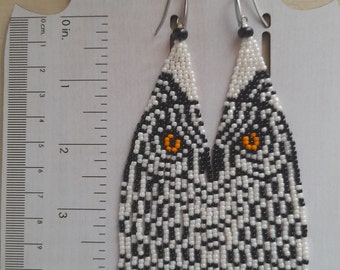 OWL beaded earrings, fringe beaded earrings, long beaded earrings