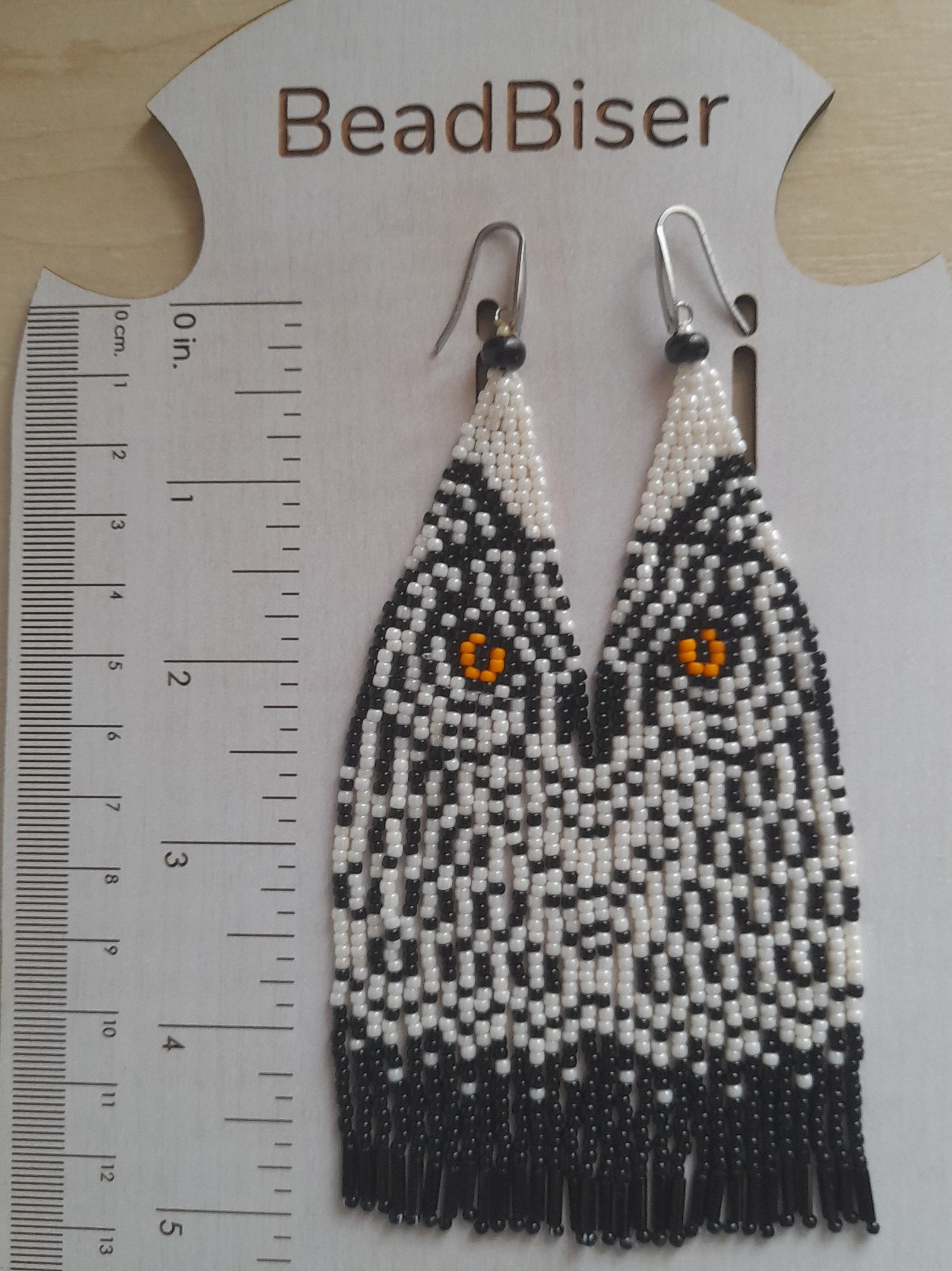OWL Beaded Fringe Earrings: Long Boho Toho Japan Beads