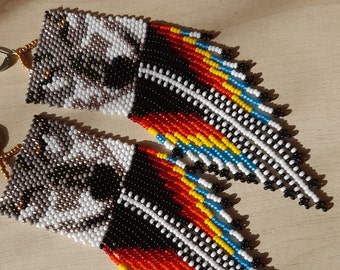 Wolf Beaded Fringle Earrings: Extra Large Boho Earrings
