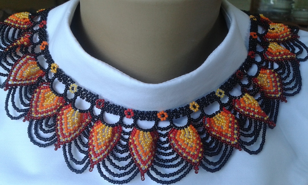 Seed Bead Collar Necklace Multicolored Necklace Creative Etsy