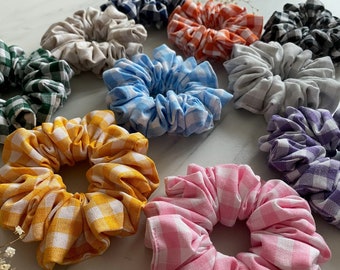 Gingham Scrunchie | Cotton | Summer | Vichy Check | Chunky | 10 Colours |  Beautiful Hair Tie | Chouchou | Handmade in Germany