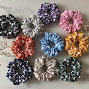 Vichy-Karo Scrunchie Baumwolle Sommer Bauernkaro Chunky 10 Farben Schönes Haargummi Chouchou Handgemacht in Deutschland Bild 8