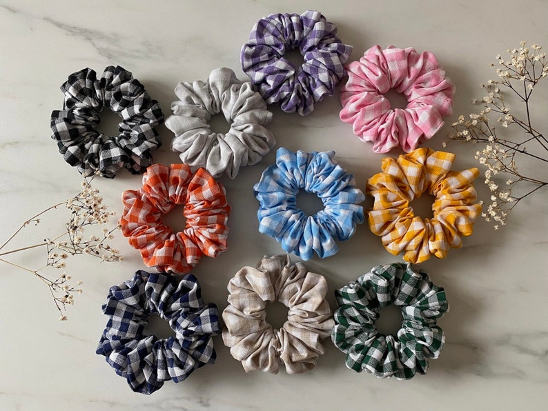 Vichy-Karo Scrunchie Baumwolle Sommer Bauernkaro Chunky 10 Farben Schönes Haargummi Chouchou Handgemacht in Deutschland Bild 8