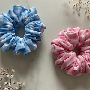 Vichy-Karo Scrunchie Baumwolle Sommer Bauernkaro Chunky 10 Farben Schönes Haargummi Chouchou Handgemacht in Deutschland Bild 2