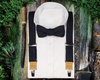 Woolen wedding black bow tie for men.