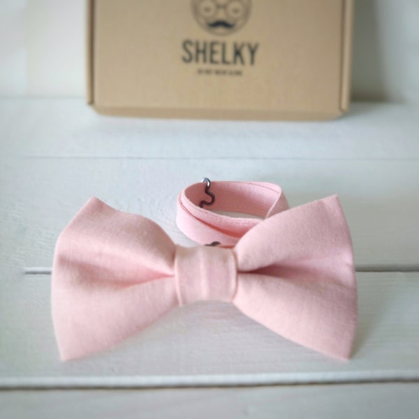 Linen pink wedding bow tie.
