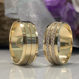 14k Gold Wedding Bands Set, Unique Engagement Rings,Wedding Band Set, Wedding Band His and Hers, Wedding Rings Woman, Gold Engagement rings