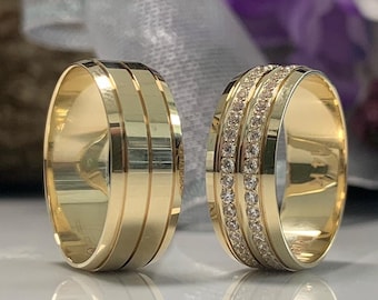 14k Gold Wedding Bands Set, Unique Engagement Rings,Wedding Band Set, Wedding Band His and Hers, Wedding Rings Woman, Gold Engagement rings