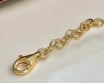 Gold Plated Silver Chain Extension, Extender Chain for Necklaces and Bracelets, 5mm Lobster Clasp and Extension for Thick Chains