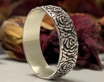 925 Sterling Silver Oxidized Rose Ring, Floral Pinky Ring, Flower Ornamental Wedding Mens Ring,Silver Rose Jewelry , Dainty Floral Ring