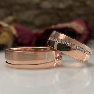 Rosegold Wedding Bands Set, Couple rings, Traditional Wedding Band Set, Wedding Band His and Hers, Wedding Rings Woman