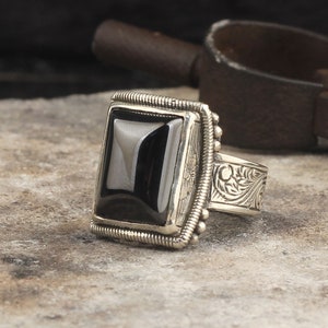 Sterling Silver Black Onyx Ring, Sterling Silver Ring Man, Signet Ring,Black Onyx Ring, Hollywood  Silver Ring, Man Gifts