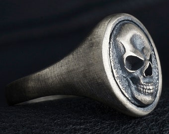Anillo de sello de calavera hecho a mano, anillos de calavera para