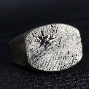 Handmade Sterling Silver North Star Ring, Pinky Ring, Oksidized Ring, Handmade Man Ring, Boyfriend Gift Brushed Ring