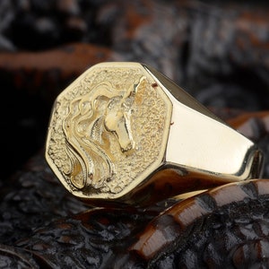 Bague pour homme licorne en or 10 carats, bijoux en or de la mythologie grecque, chevalières minimalistes, bagues en or rose