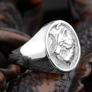 925k Sterling Silver Wolf Signet Mens Ring, Cool Pinky Minimalist Rings ,Promise Ring, Oval Signet Pinky Gold Ring For Mens