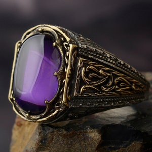 Amethyst Man Ring Gemstone Handmade Mens Ring Antique Ring - Etsy