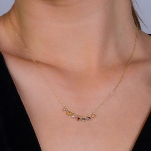 14k Gold Birthstone Necklace, Solid Gold Stone Necklace, Rainbow Necklace, Dainty Crystal Necklace Pendant ,Christmas Jewelry Gift for Her