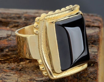 10k Gold Lucifer Ring, Black Onyx Gemstone Ring,Gold Ring for Men,  Lucifer's Signet Ring,Black Onyx Ring, Unique Father Gift