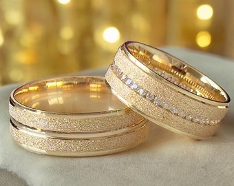 10K Gold Wedding Ring Set, Solid Gold Wedding Band Traditional Wedding Band Set, Wedding Band His and Hers, Woman,Engagement Rings