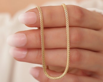 14k Solid Gold Chain Necklace, 2,5 mm Chain Necklace, Pure Gold Jewelry , Handmade Jewelry , Unique Chain Necklace, Gift for Her