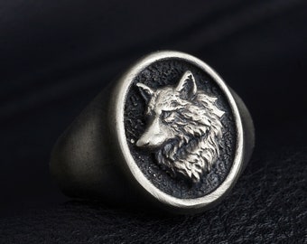 Silver Wolf Ring, Silver, Pinky Man Gothic Ring ,Biker Ring, Silver Men Ring, Gifts For Men,Men Oxidized Men Jewelry
