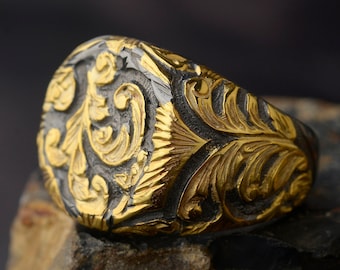 Anillo para hombre, anillo para hombre de plata de ley hecho a mano con piedras preciosas de estilo antiguo, anillo para hombre hecho a mano único de plata de 925 k, regalo de estilo vintage para él.