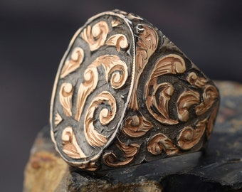 Mens Engraved Ring, Mens Ring ,Antique Ring For Man,  Men Oxidized Ring Handmade, Ring Man, Peridot Ring Man,  Man Jewelry Gift for Him.