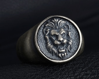 Sterling Silver Lion Man Ring, Silver, Pinky Man Gothic Ring ,Biker Ring, Silver Men Ring, Gifts For Men,Men Oxidized Men Jewelry