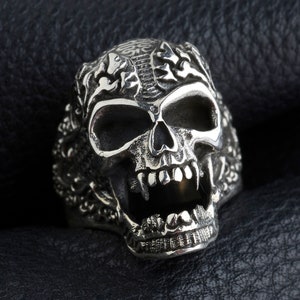 Unique  Engraved Skul Ring, 925 Sterling Silver Skull Ring, Gothic Skull Ring, Skull Punk Ring,Silver Skull Band,Gothic Skeleton Ring Art