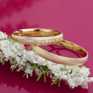 14K Gold 3 mm Thin Gold Wedding Bands Set, Gold Engagement Rings,Wedding Band Set, Wedding Band His and Hers, Wedding Rings Woman,Gold Bands