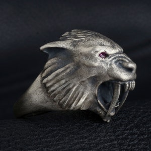 Tiger Ring, Säbelzahntiger Ring, Handgemachter Sterling Silber Siegelring, Tiger Familie Ring, Afrikanischer Männer Schmuck