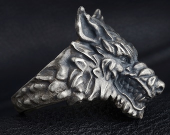 Silver Wolf Ring, Silver, Angry Wolf Ring, Wolf Signet Ring,Biker Ring, Silver Men Ring, Gifts For Men,Men Oxidized Men Jewelry