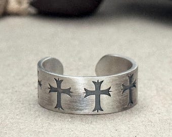 Sterling Silver Cross Ring: Adjustable Wide Band Unisex Jewelry - Etsy