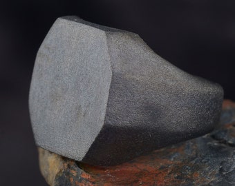 Handmade Sterling Silver Mens Signet Ring: Vintage Brushed Ring
