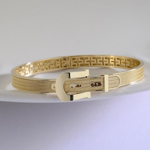 Gold Belt Bracelet 14k,Solid Gold Oval Bangle Bracelet, Gold Bangle Bracelet for Women,Wide 14k Gold Bangle Bracelet Hinged