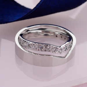 Curved White Gold Wedding Band,  Engagement Rings,Couple rings, Matching Wedding Band Set, Wedding Band His and Hers, Wedding Rings Woman
